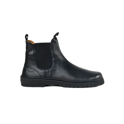 Koel Gavien Leather Dam Black – barfota-chelseaboot i svart läder, sidovy