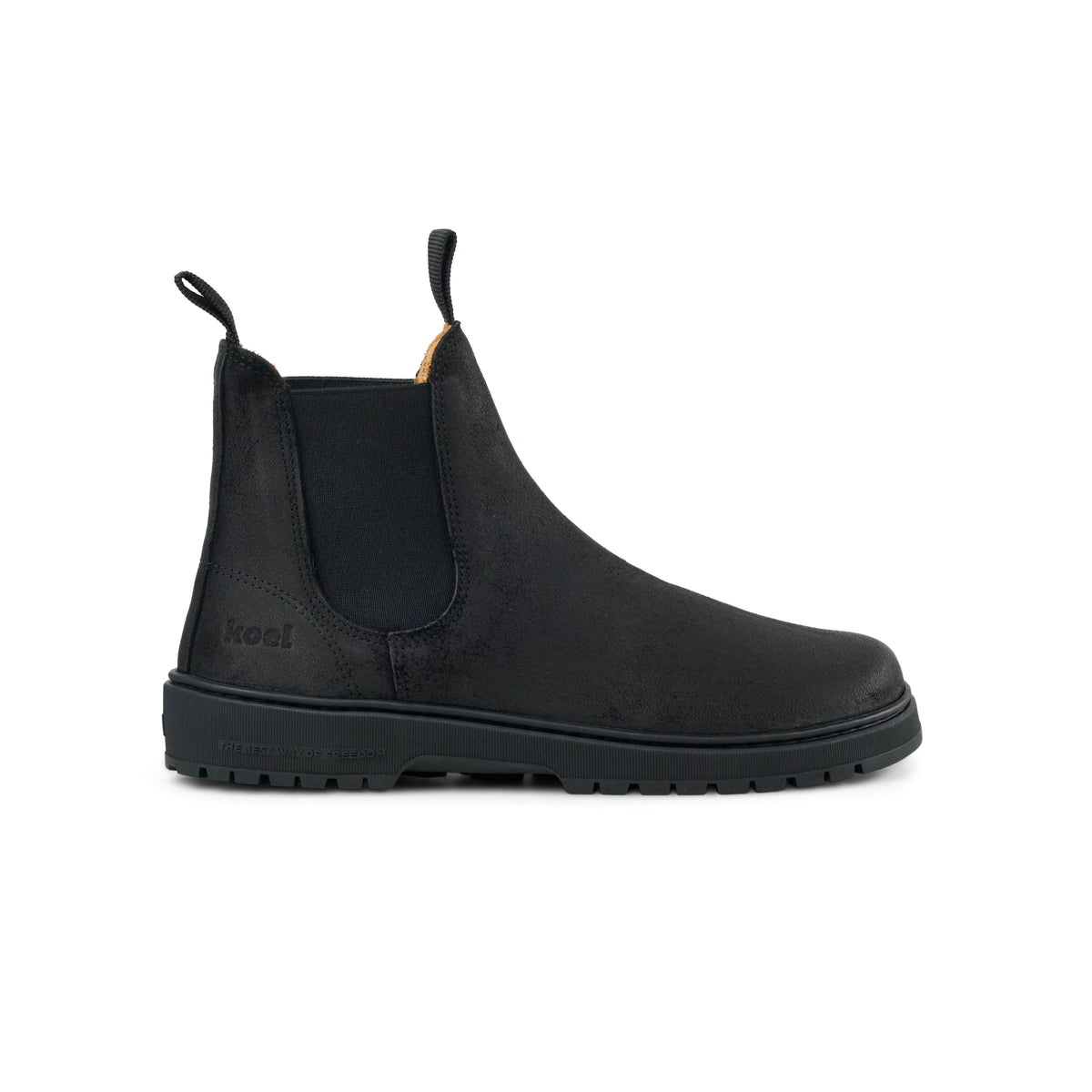 Koel Gavien Suede Felt Dam Black – filtfodrad barfota-chelseaboot i svart mocka, sidovy