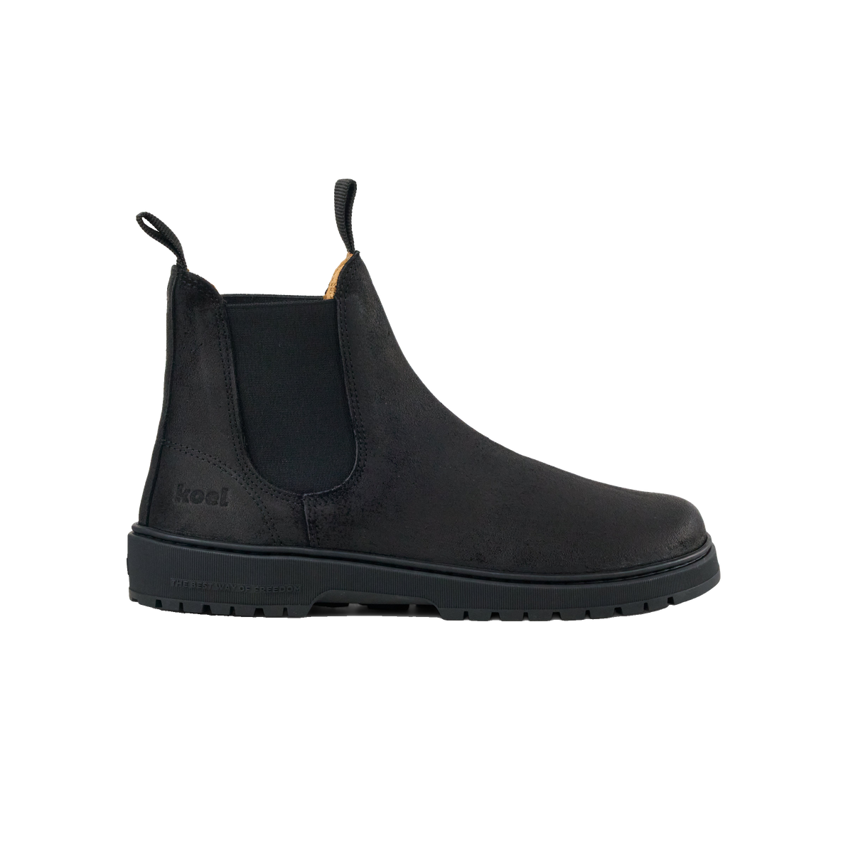 Koel Gavien Suede Felt Dam Black – filtfodrad barfota-chelseaboot i svart mocka, sidovy