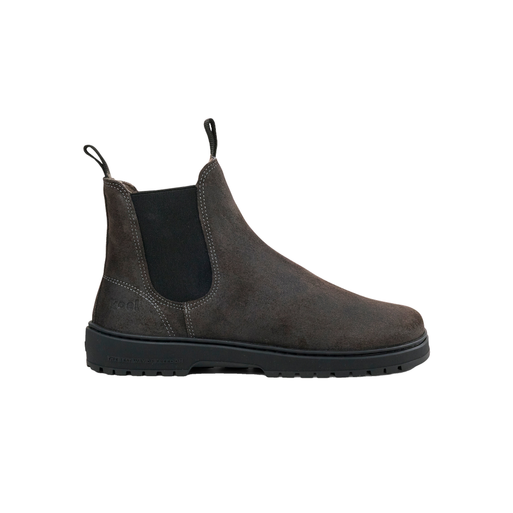 Koel Gavien Suede Felt Dam Dark Grey – filtfodrad barfota-chelseaboot i mörkgrå mocka, sidovy