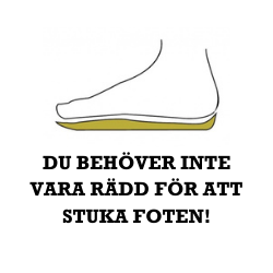 bild på fot i siluett med en gul sula under foten och texten "Du behöver inte vara rädd för att stuka foten på din vandring"