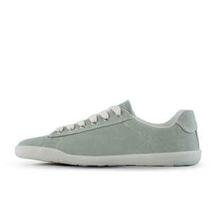 Blusun barfotasko i frostad grön canvas – minimalistisk sneakers med bred tåbox, noll drop och flexibel sula för naturlig fotrörelse och vardagsbruk.