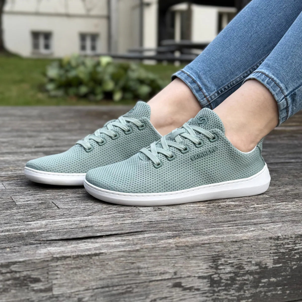 Skinners Globetrotter Ii Unisex Mist Green sneaker, närbild på tåboxen