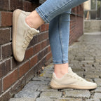 Skinners Globetrotter Ii Unisex Safari Beige sneaker, närbild på tåboxen