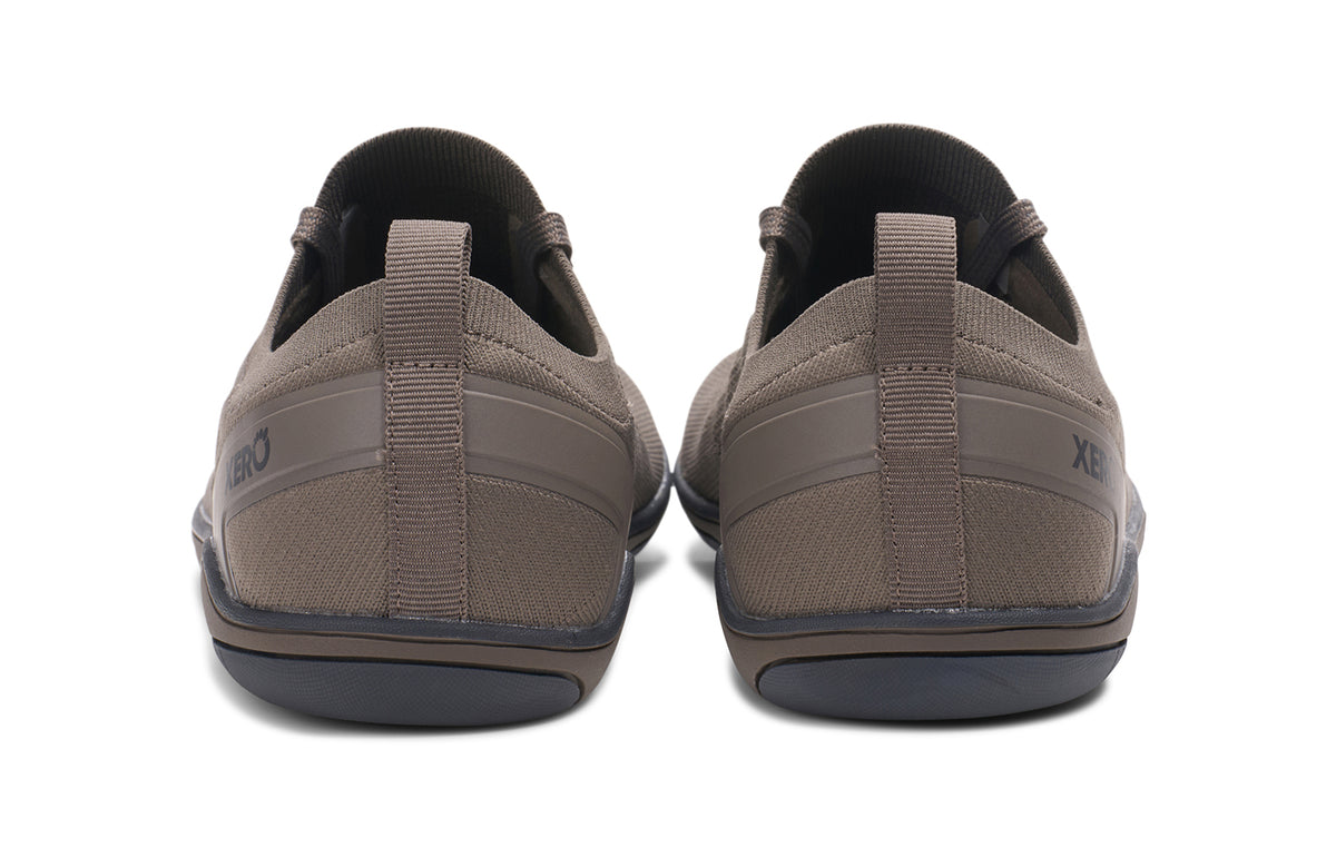 Baksidan av Xero Shoes Nexus Knit Morel – stilren barfotasko i jordnära brun med stickad ovandel, noll drop och flexibel sula för naturlig gång och optimal komfort.