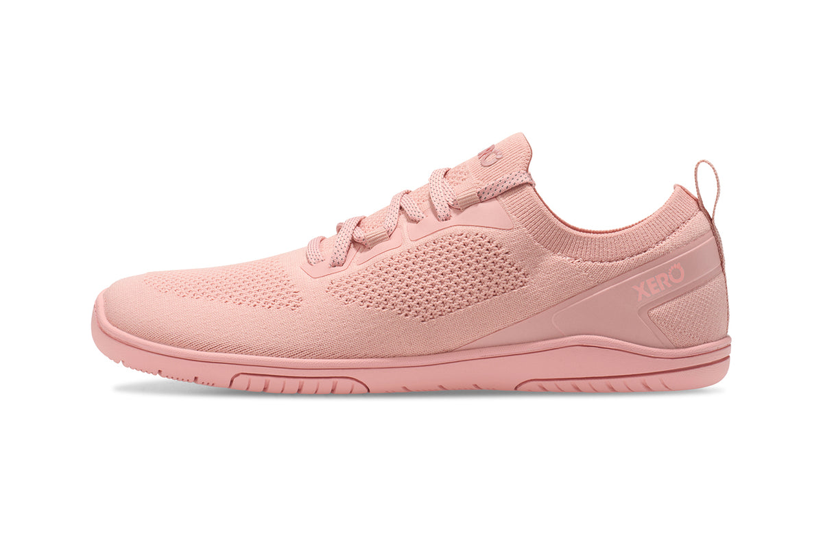 Xero Shoes Nexus Knit Pink Sand – barfotasko i stickad rosa mesh med flexibel sula, bred tåbox och noll drop för naturlig komfort och rörelsefrihet.
