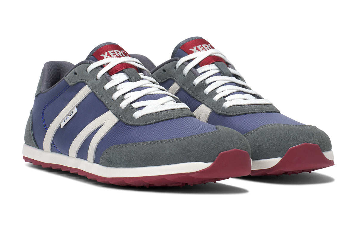 Xero Shoes Wynn Blue/Gray/Red – retroinspirerad barfotasko med bred tåbox, flexibel yttersula och minimalistisk design i blått, grått och rött för naturlig komfort i vardagen.
