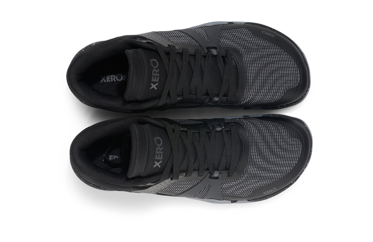 Xero Shoes X1 Low herrsko i svart – minimalistisk barfotasko med bred tåbox, noll drop och lätt, flexibel design för löpning och vardagsrörelse.