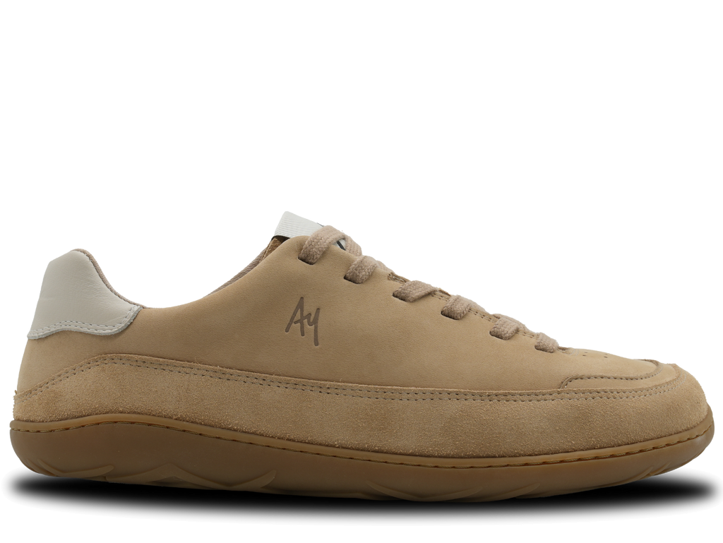Aylla Ruraq Herr Sand – sandfärgad barfotasneaker i nubuck och mocka, yttersida