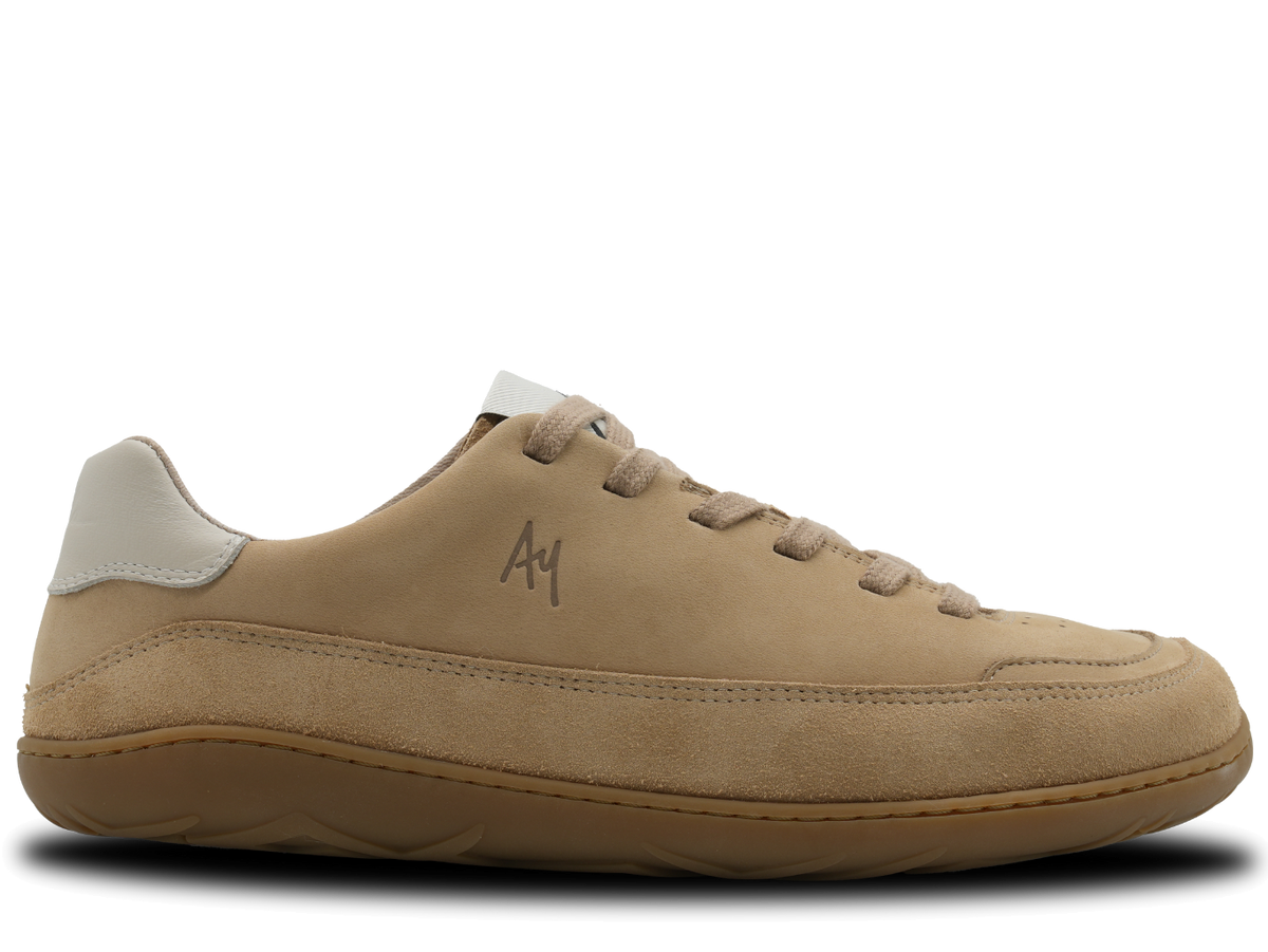 Aylla Ruraq Herr Sand – sandfärgad barfotasneaker i nubuck och mocka, yttersida