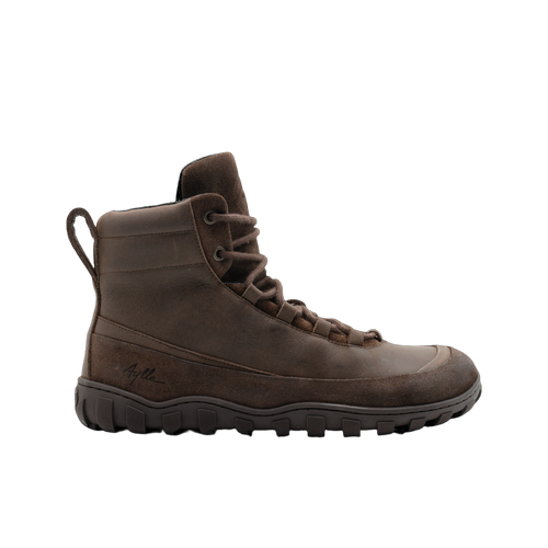 Aylla Ruraq Winter Boot Dam Brown – brun barfota-vinterkänga i läder med ullfiltsfoder, sidovy