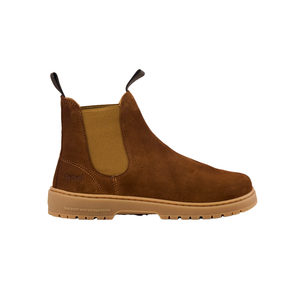 Koel Gavien Suede Dam Cognac – barfota-chelseaboot i cognacfärgad mocka, sidovy