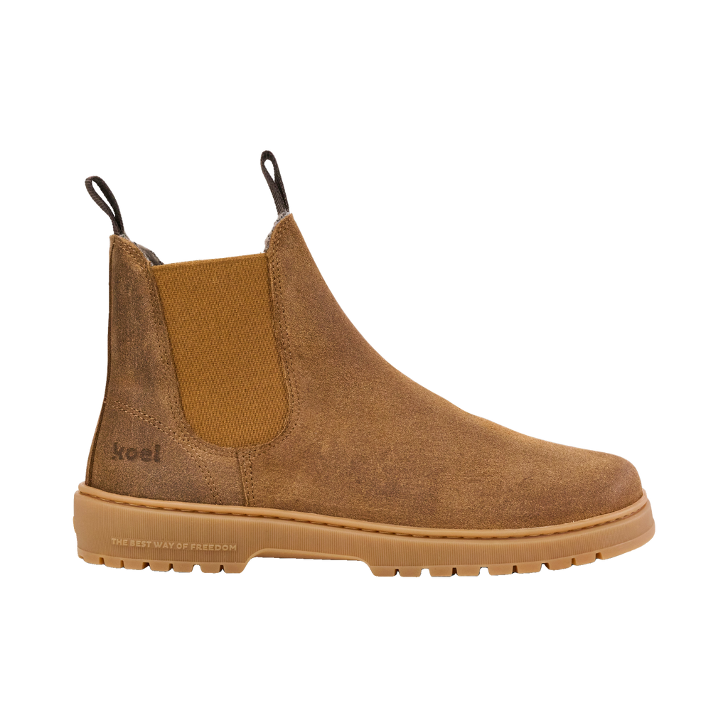 Koel Gavien Suede Felt Dam Cognac – filtfodrad barfota-chelseaboot i cognacfärgad mocka, sidovy