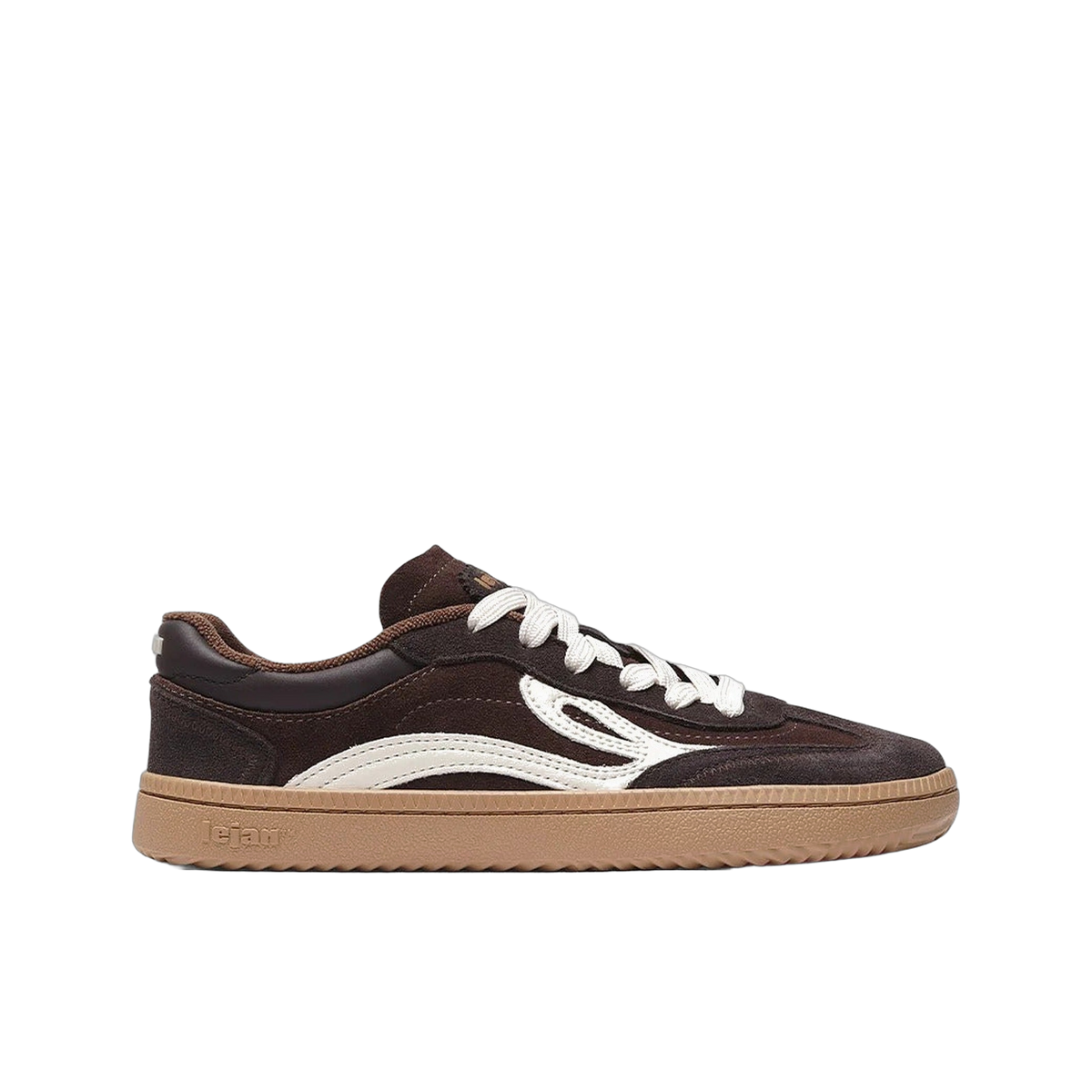 Lejan One Unisex Chocolate – barfotasneaker i chokladbrun mocka och nylon med bred tåbox, sidovy