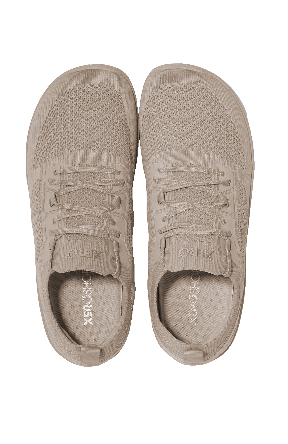 Xero Shoes Nexus Knit Silver Lining – stilren barfotasko i stickad beige mesh med bred tåbox, flexibel yttersula och noll drop för naturlig fotrörelse i vardagen