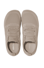 Xero Shoes Nexus Knit Silver Lining – stilren barfotasko i stickad beige mesh med bred tåbox, flexibel yttersula och noll drop för naturlig fotrörelse i vardagen