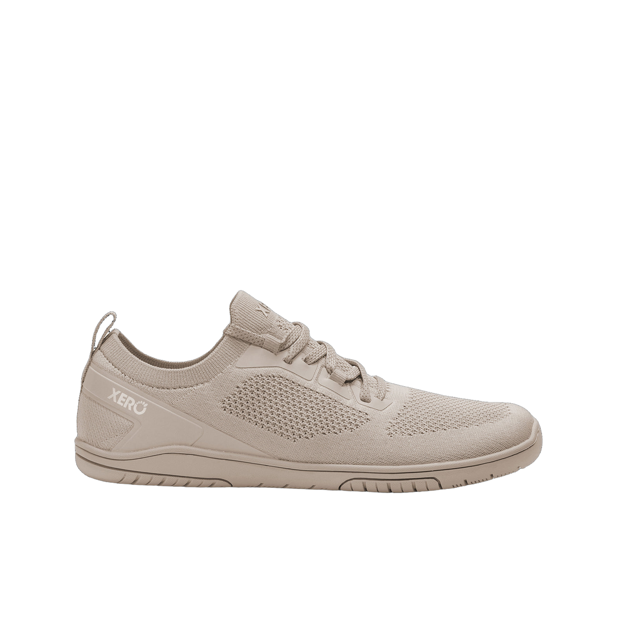 Xero Shoes Nexus Knit Silver Lining – stilren barfotasko i stickad beige mesh med bred tåbox, flexibel yttersula och noll drop för naturlig fotrörelse i vardagen