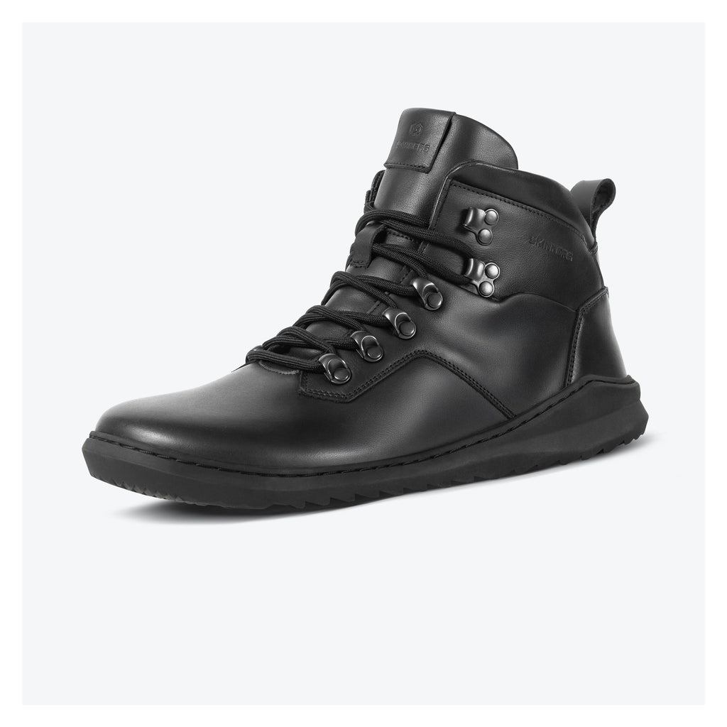 Skinners Cavalier Black – barfotaboot i svart läder för herr, framvy