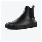 Skinners Chelsea Black – chelseaboot i svart läder på barfotaläst, framvy