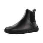 Skinners Chelsea Herr Black – chelseaboot i svart läder på barfotaläst, framvy