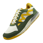 Joe Nimble Addict barfotasko för herr i grön, gul och vit färgkombination. Låg sneaker med bred tåbox, ventilerande ovandel och dämpad sula i stänkmönstrad grå-beige. Designad för naturlig rörelse och optimal komfort vid vardagsanvändning.